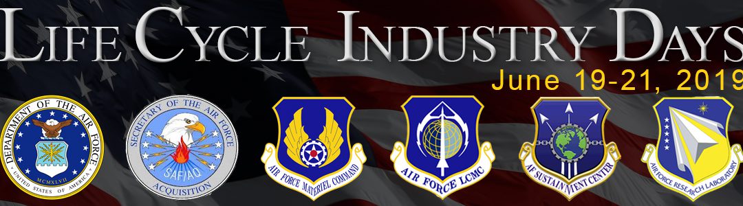 Life Cycle industry days with logos of Air Force services